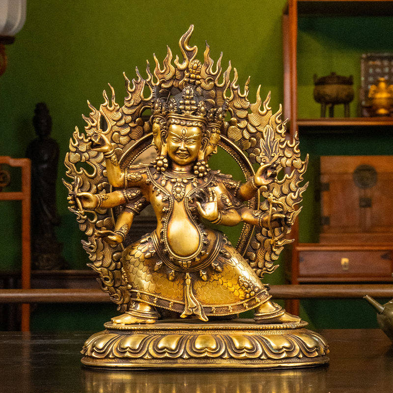 清代铜鎏金大威德金刚古玩古董收藏家用真品客厅摆件藏传佛像大威