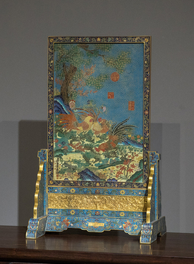 清代铜胎掐丝珐琅大吉插屏古玩古董收藏真品客厅办公室屏风摆件