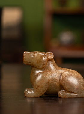 和田玉卧熊文玩玉器收藏