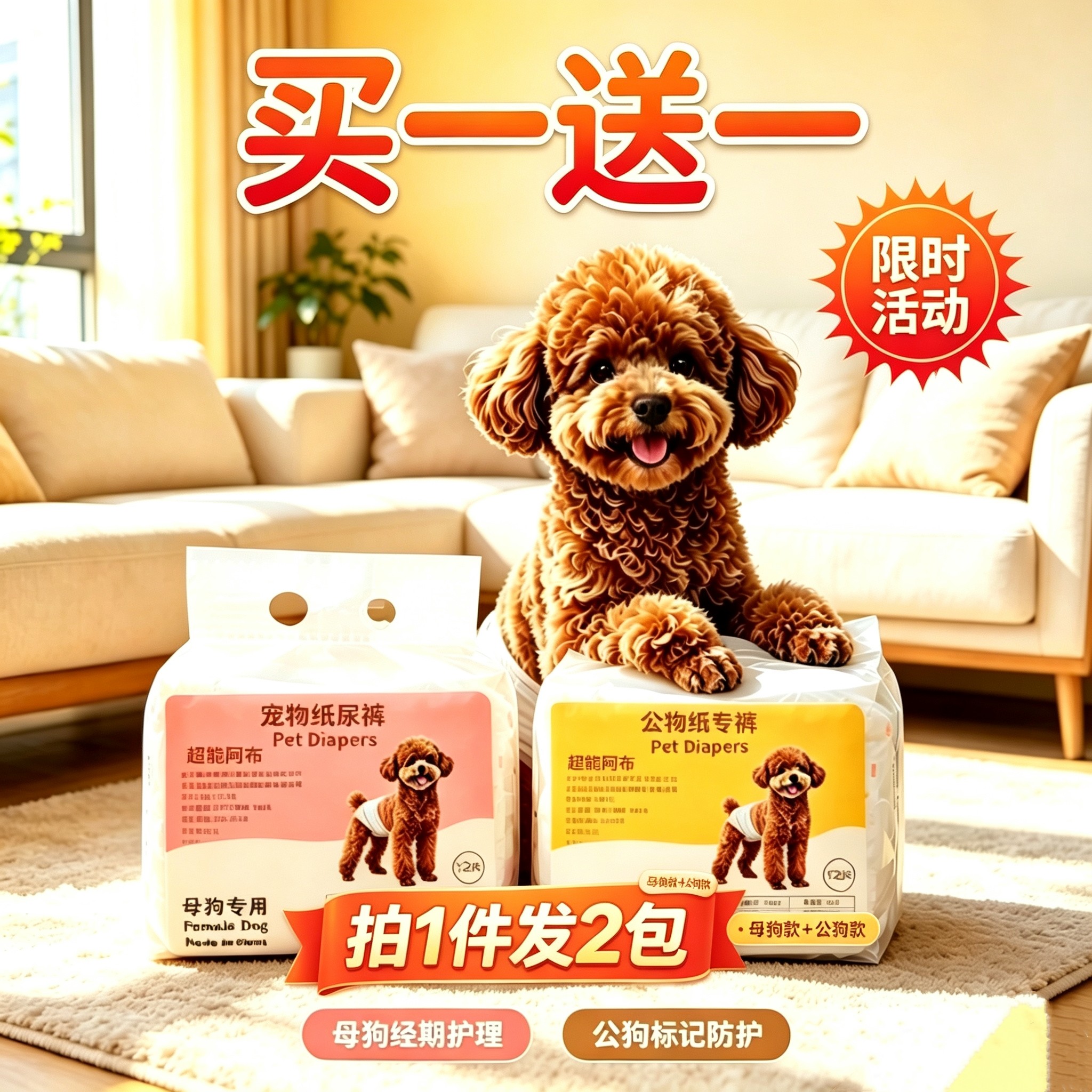 (买一送一)宠物纸尿裤公狗母狗尿不湿一次性防漏生理裤护理尿裤