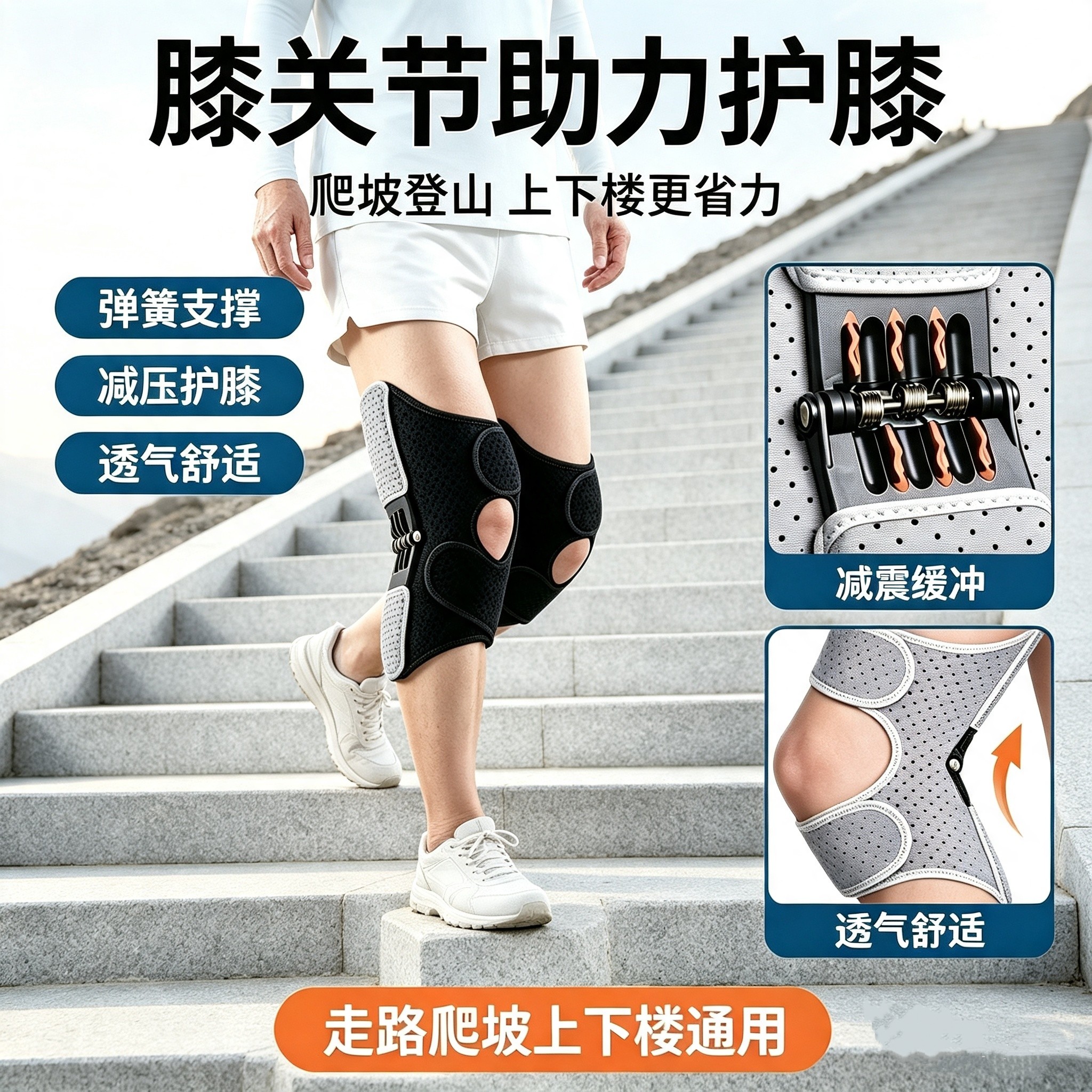 老人上楼专用弹簧支撑透气护膝户外登山徒步可调节运动防护护具