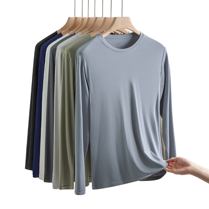 莫代尔面料外贸男装工厂原单出口秋季男士运动休闲长袖t恤薄卫衣