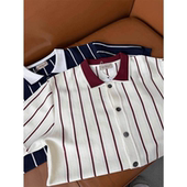 夏季 男士 商务通勤穿搭修身 正肩半袖 撞色条纹冰丝短袖 针织衫 Polo衫