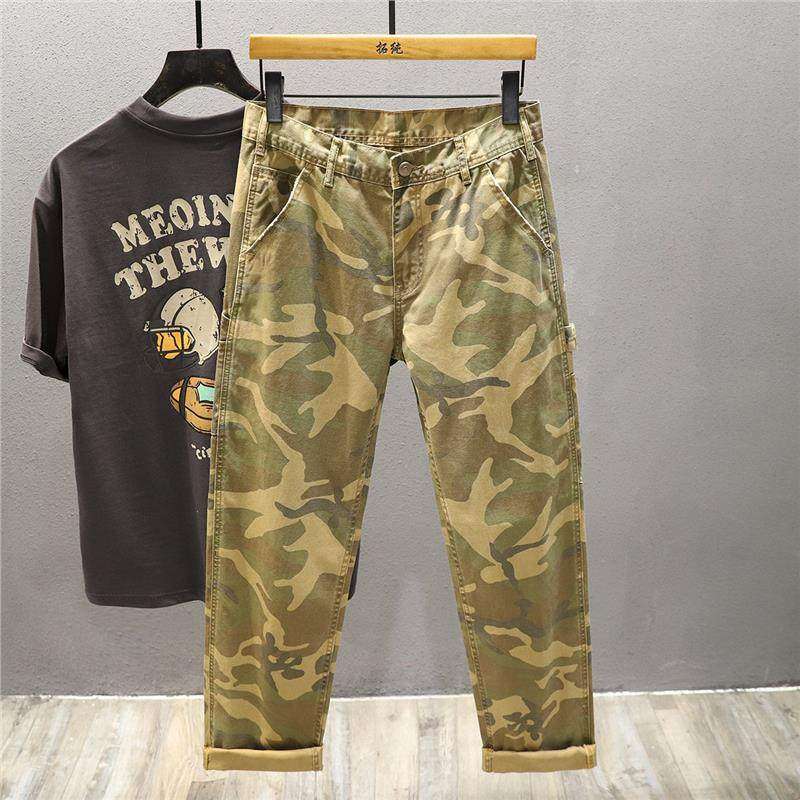 迷彩多口袋工装牛仔裤男潮牌痞帅直筒宽松阔腿休闲长裤男潮流百搭,男装,休闲裤,淘宝优惠券,粉丝福利购,淘宝优惠卷