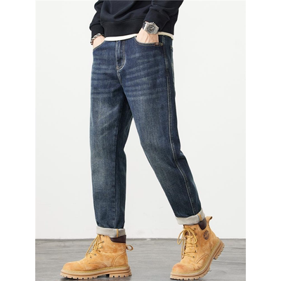 加绒加厚牛仔裤男秋冬季2025新款宽松直筒休闲长裤潮牌裤子男款