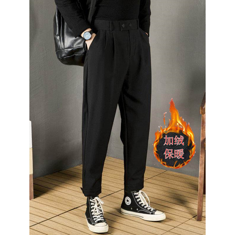 2026秋冬加绒休闲裤男垂感潮流萝卜裤哈伦裤搭配马丁靴纯色西裤男,男装,西裤,淘宝优惠券,粉丝福利购,淘宝优惠卷