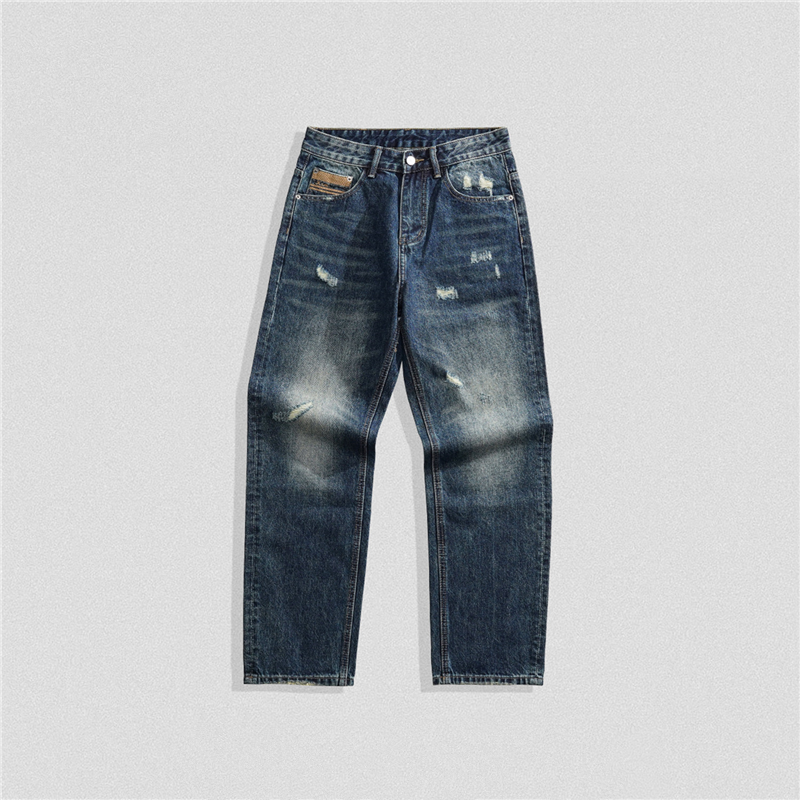 直筒牛仔裤男美式高街宽松破洞乞丐裤复古做旧阔腿春秋新款长裤子,男装,牛仔裤,淘宝优惠券,粉丝福利购,淘宝优惠卷