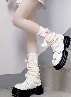 白色毛球袜套女日系秋冬jk洛丽塔加厚保暖Lolita甜美蝴蝶结堆堆袜