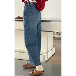 现货诗歌兰15308百搭气质蓝色显瘦直筒烟管牛仔裤女2025冬季新款