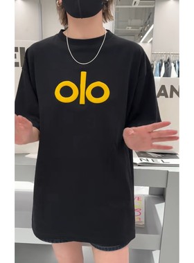 秒发诗歌兰58191时尚黑中长款黄色字母显瘦短袖上衣25秋新款女装