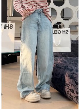 秒发诗歌兰16998慵懒休闲简约斜扣高腰直筒牛仔裤女2026早春新款