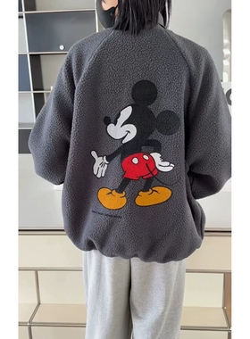 秒发诗歌兰8555欧货个性可爱后背卡通图案颗粒绒口袋外套女2026春