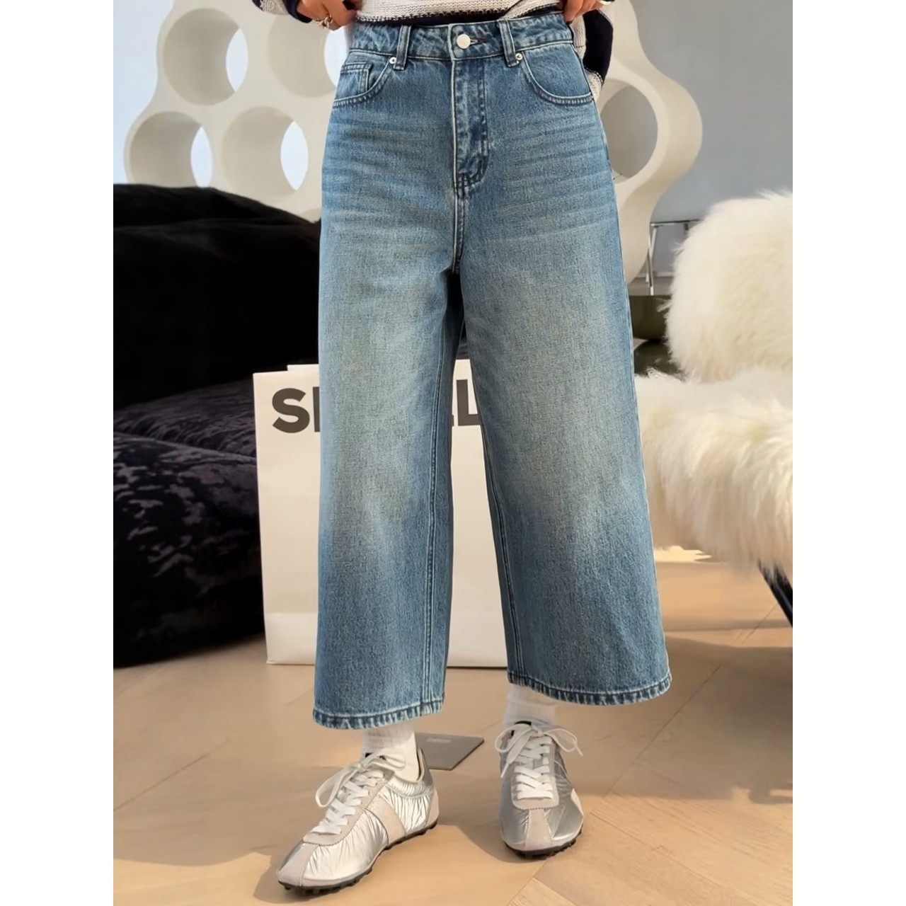 秒发诗歌兰73116时髦简约九分阔腿牛仔裤百搭显瘦女秋季新款2025