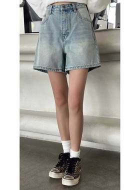 秒发诗歌兰12263简约休闲时尚高腰直筒裤牛仔短裤女2026春季新款