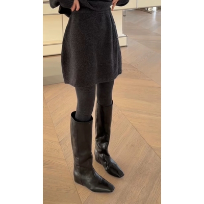 现货诗歌兰3619简约优雅知性松紧腰侧纽扣气质针织半裙女2025冬季