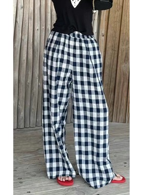 秒发诗歌兰58350慵懒清新温柔格子阔腿裤防晒休闲裤2025新款女装