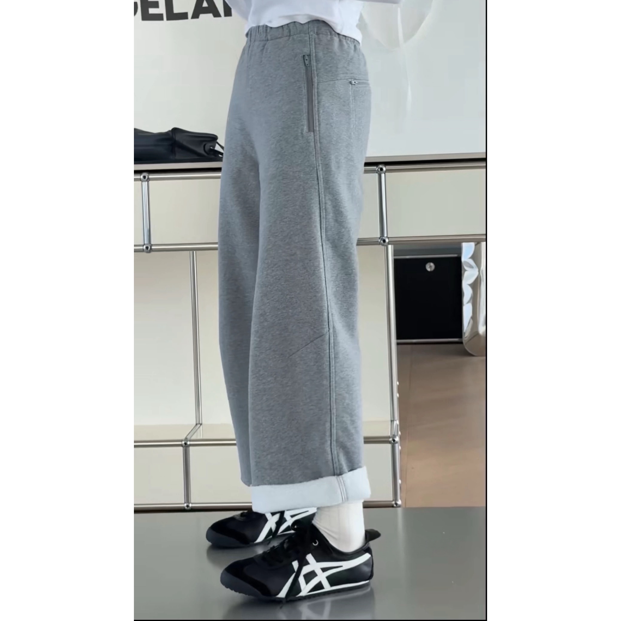 秒发诗歌兰047慵懒复古美式拉链口袋加绒九分裤卫裤女2025秋冬新