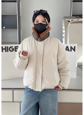 秒发诗歌兰89690舒适简约个性羊羔毛白鸭绒羽绒外套女2025秋冬新