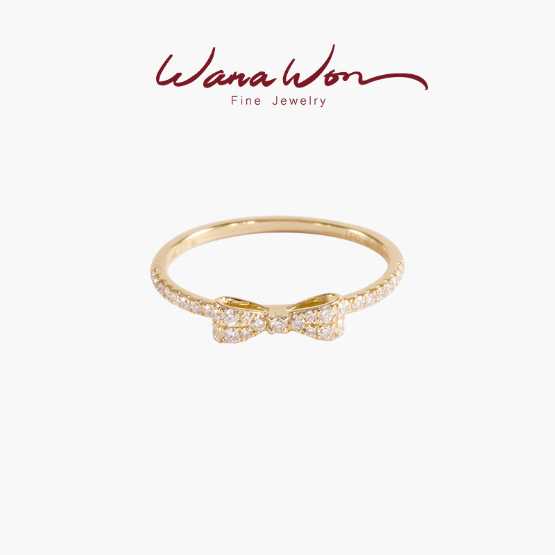 WANAWON新款小众设计甜美可爱精致蝴蝶结培育钻石戒指女纯14K金
