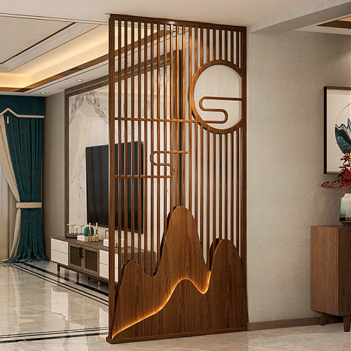 屏风隔断实木入户新中式