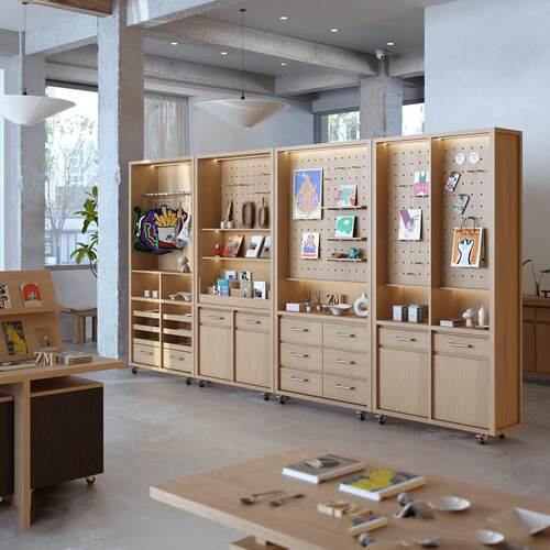 洞洞板立柜文创店书店壁柜靠墙旅游产品展示柜饰品商品陈列架定制