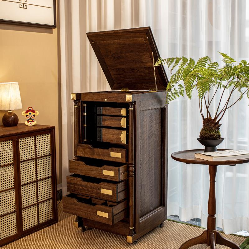 北美黑胡桃木实木质茶具收纳牙科柜落地文玩首饰柜现代简约茶水柜