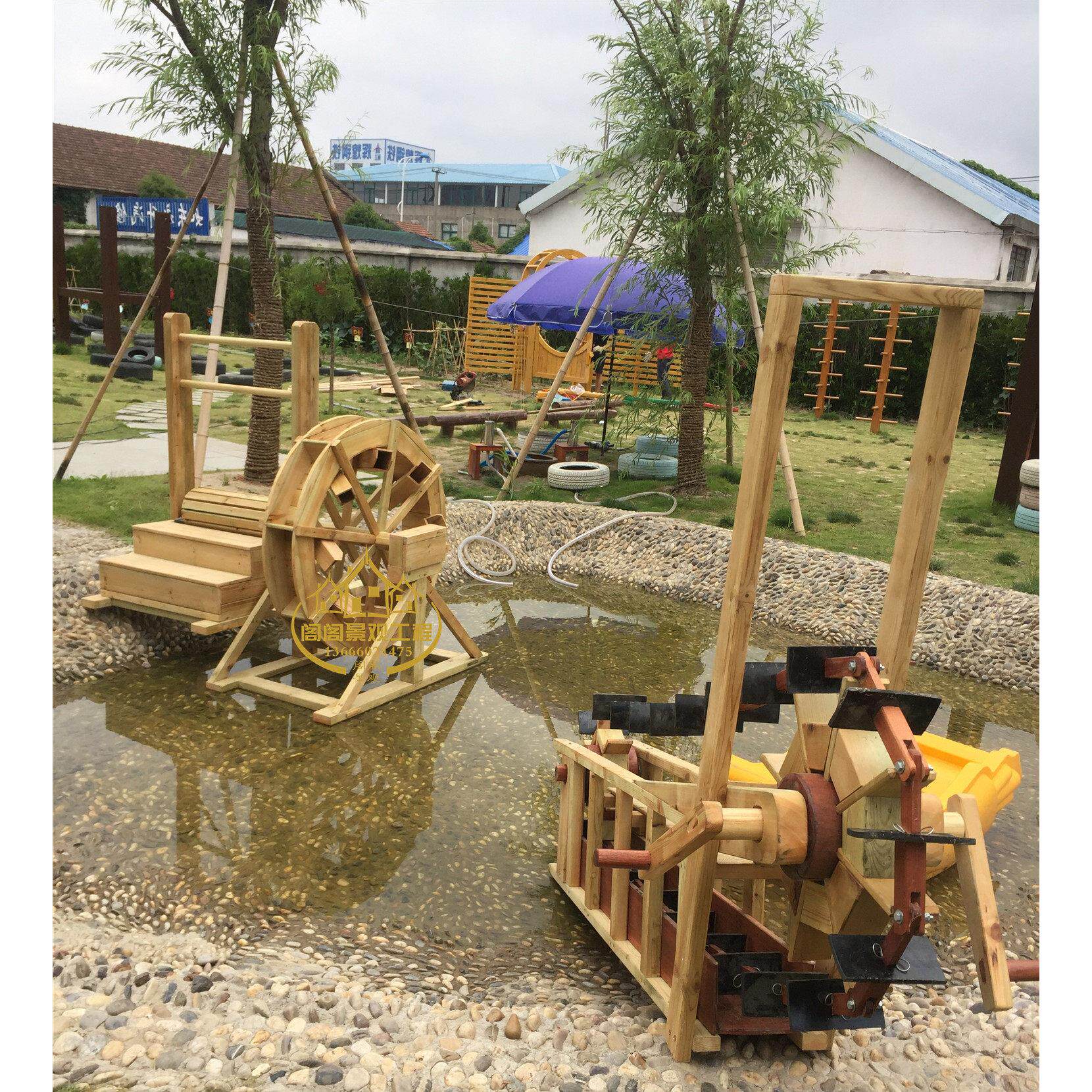 户外幼儿园水车脚踩水车防腐木手摇水车龙骨水车木质实木老质水车