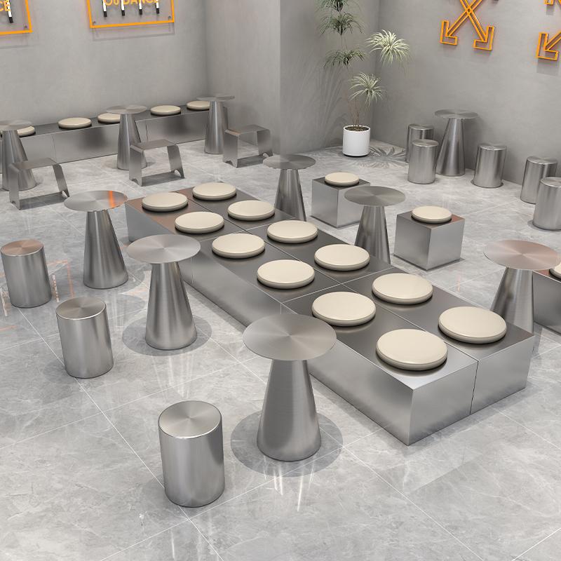 工业风奶茶店咖啡厅靠墙卡座沙发网红甜品小吃店不锈钢桌椅组合