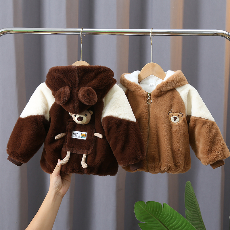 宝宝加绒外套秋冬男儿童韩版毛毛衣上衣婴儿洋气女童冬装加厚棉衣