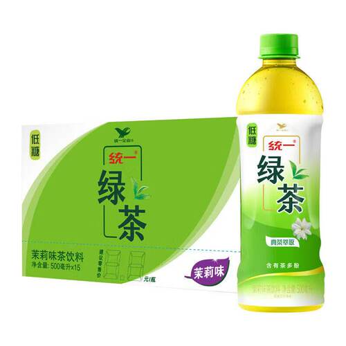 统一绿茶500ml*15瓶整箱低糖0脂茉莉味茶饮料真茶萃取含茶多酚