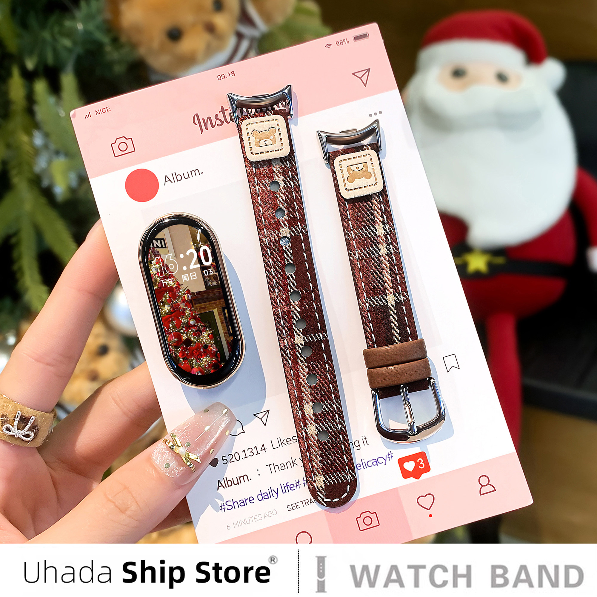 uhada适用小米手环10表带秋冬毛呢格纹小米9/8手环表带8nfc腕带时尚皮质女智能小米手环9表带运动小红书同款,智能设备,智能手表手环表带/腕带,淘宝优惠券,粉丝福利购,淘宝优惠卷