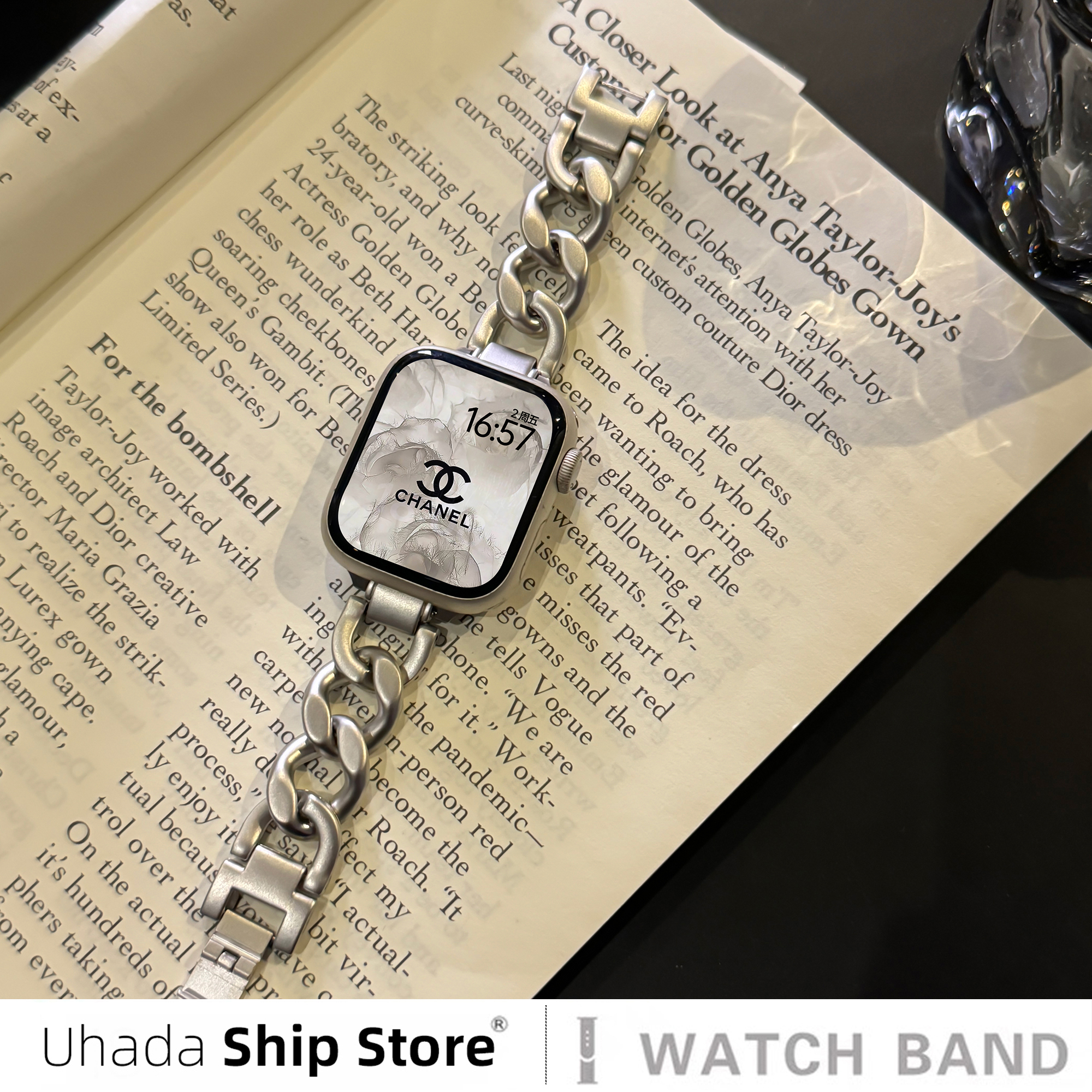 uhada创意小香风金属牛仔链表带