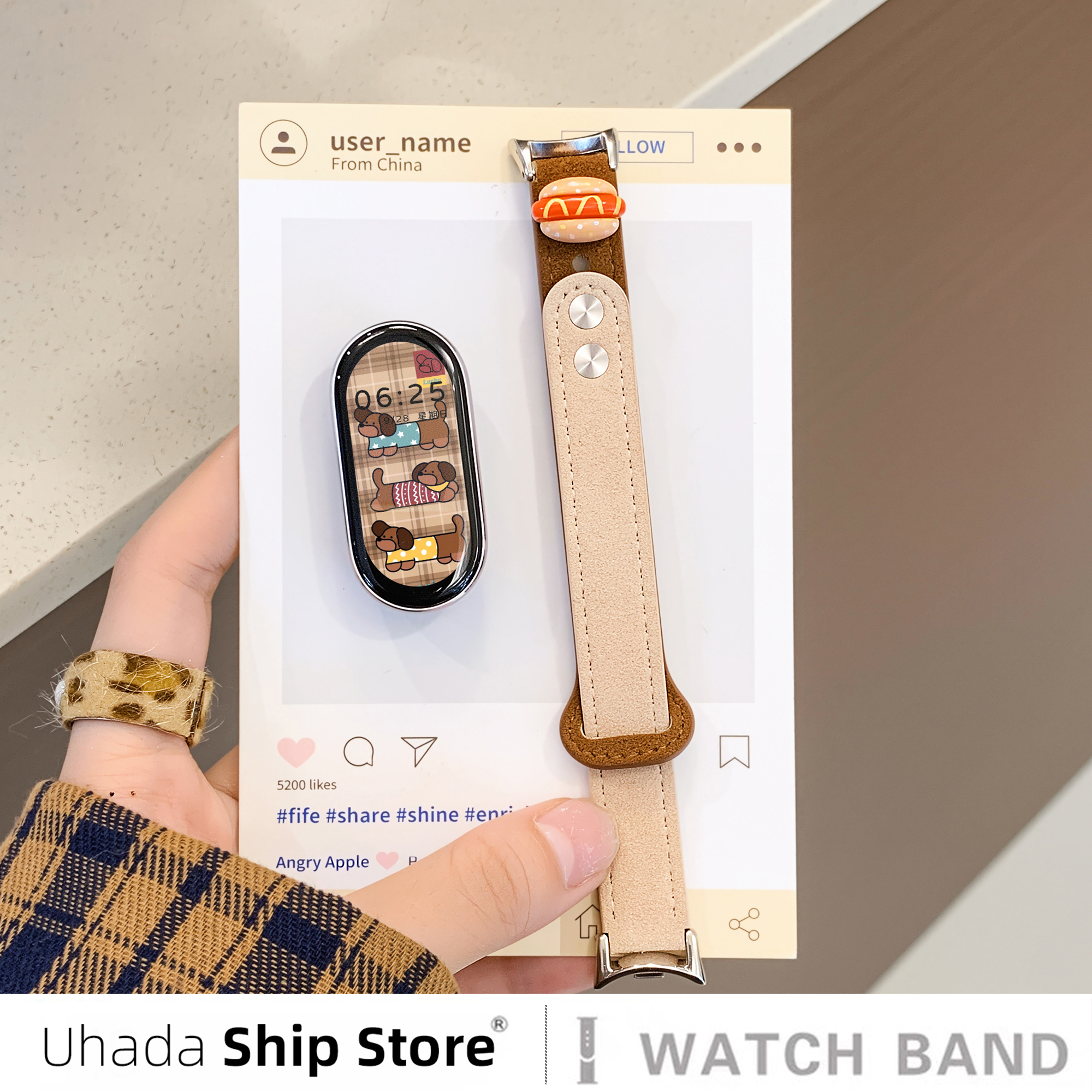 秋冬新款皮质双扣可爱手环10腕带