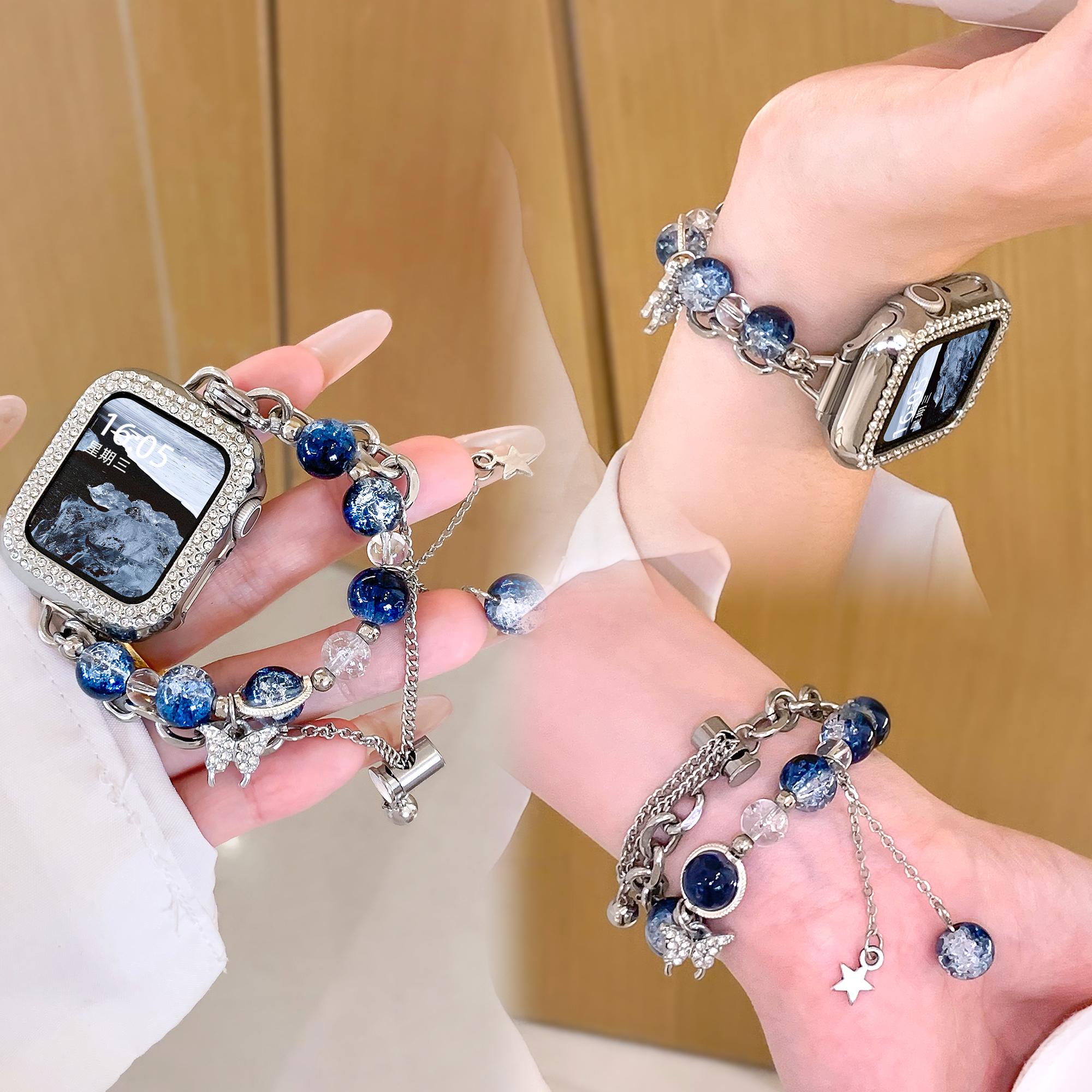 夏天高级感金属表链串珠女款表带