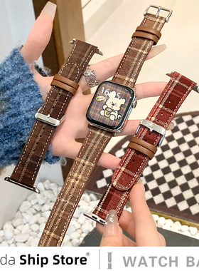 圣诞氛围感适用小米手环9Pro表带新款格纹毛呢皮质智能运动小米手环10Pro表带小红书同款秋冬女红米手表5表带