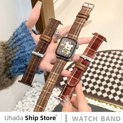 圣诞氛围感适用小米手环9Pro表带新款格纹毛呢皮质智能运动小米手环10Pro表带小红书同款秋冬女红米手表5表带