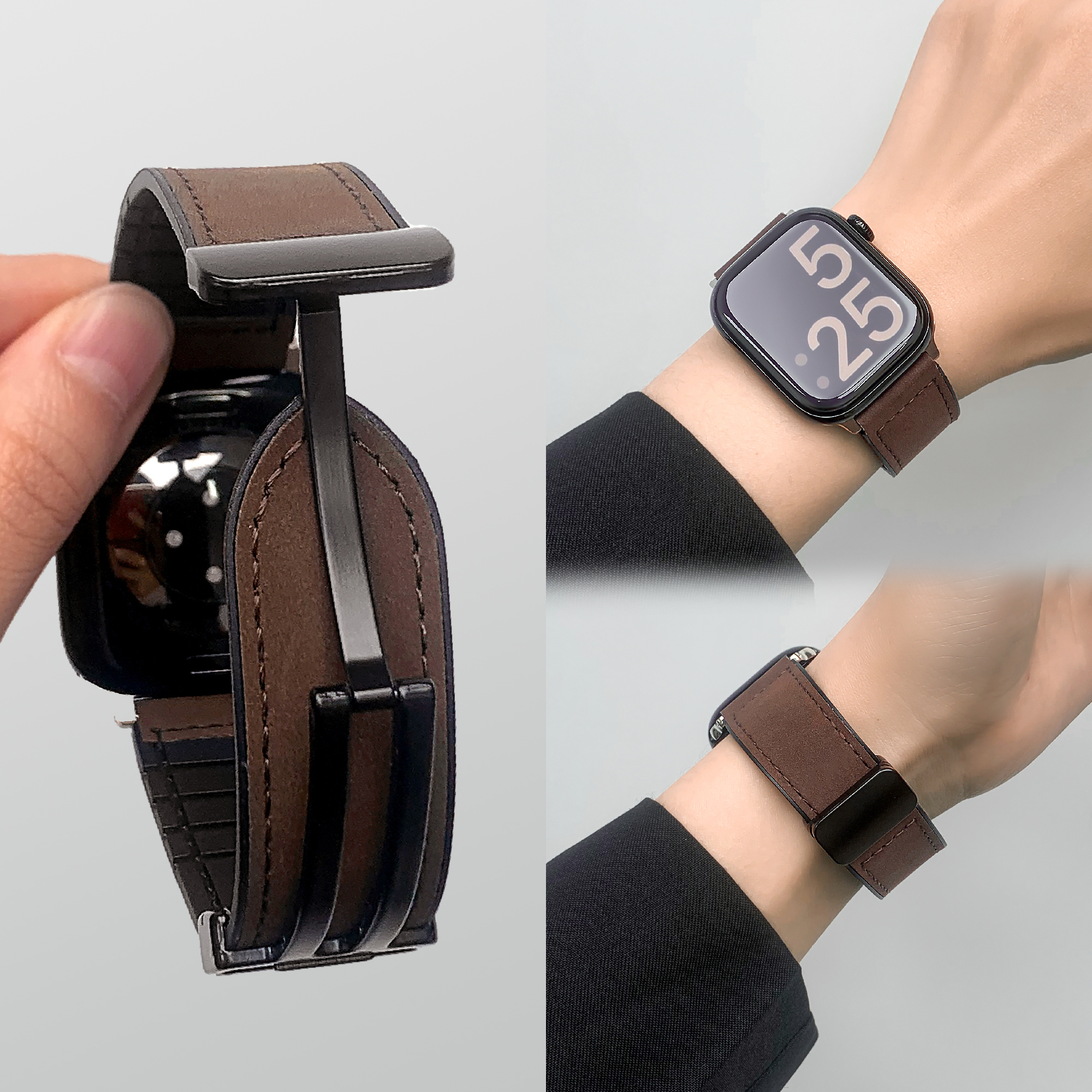 uhada秋冬高级感疯马纹皮质表带