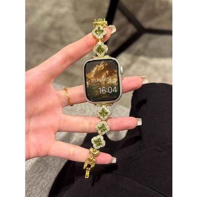 新款四叶草满钻金属皓石女生表带