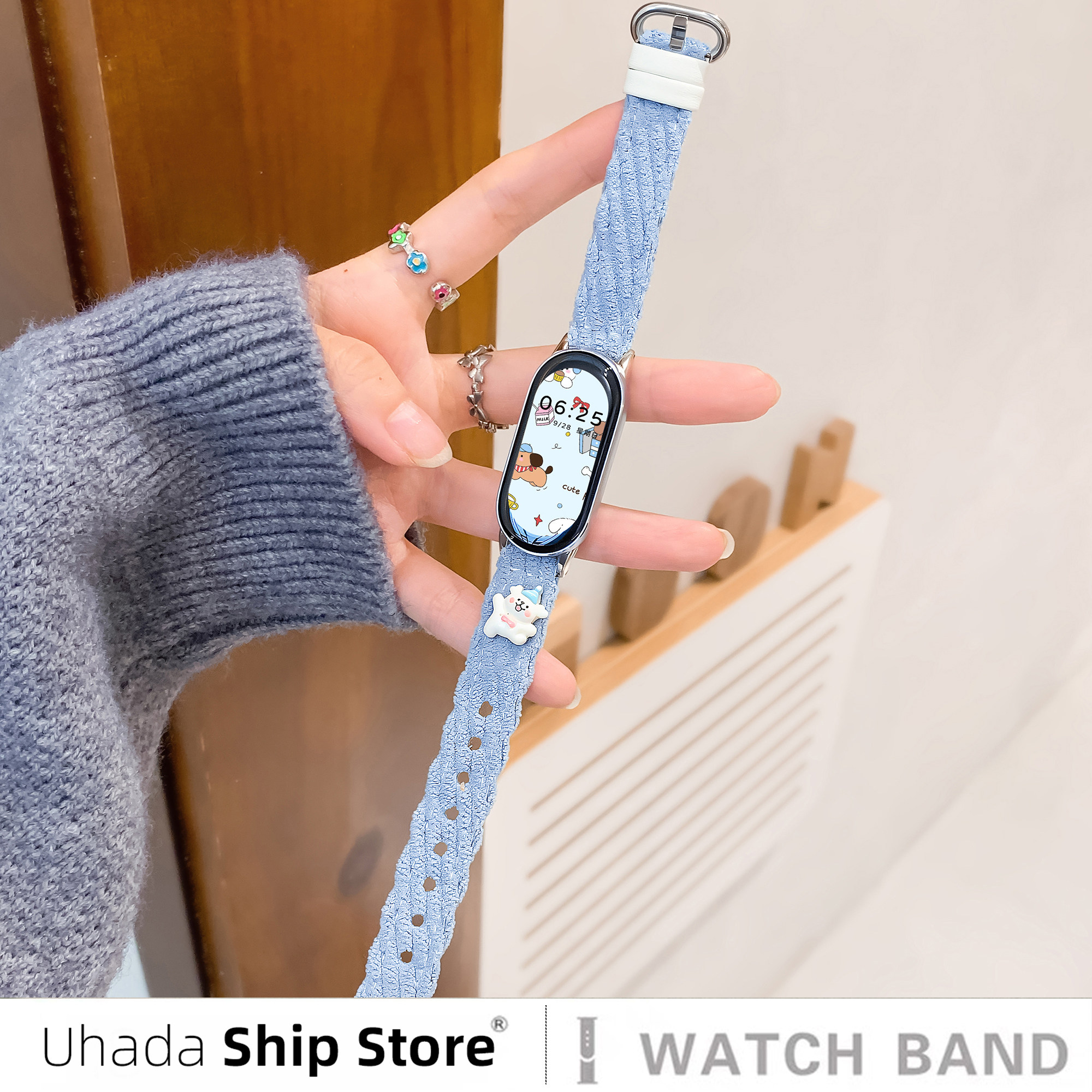 秋冬毛绒针织适用小米10表带女款