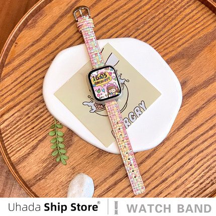 uhada适用applewatch表带新款秋冬糖果格纹苹果手表表带女款高级iwatch表带创意iWatch8/7/6/5表带iphone表带