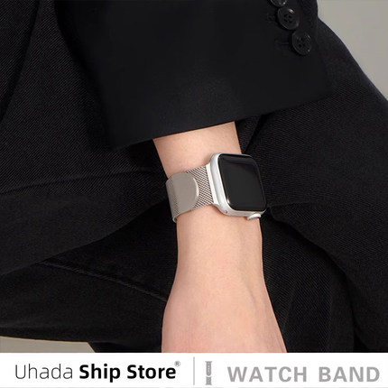 uhada适用华为fit4表带时尚新款华为fit3表带金属米兰尼斯表带磁吸透气女高级感星光色夏天运动男女米兰表带