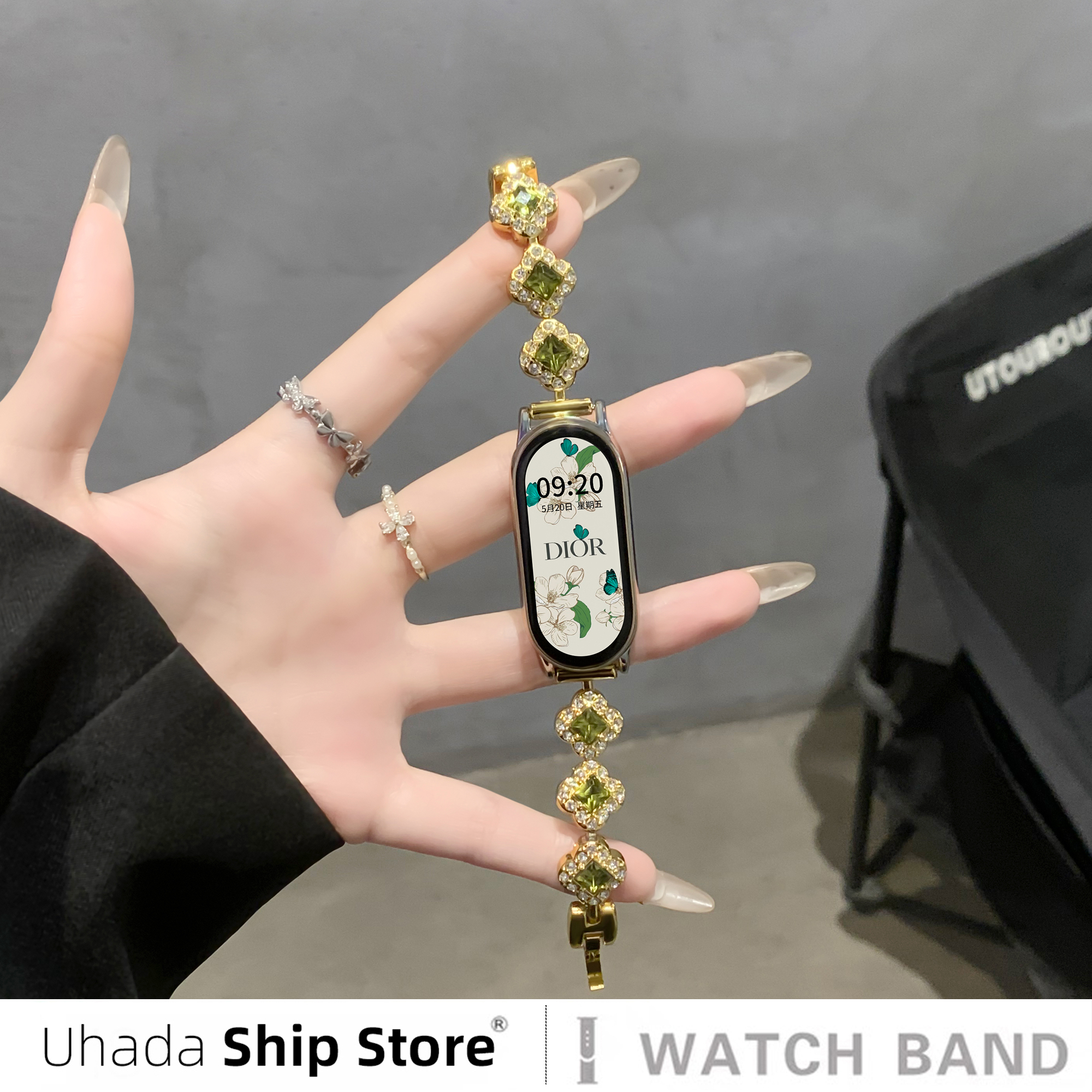 uhada小米8新款金属四叶草满钻