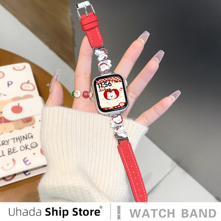 uhada适用vivowatchgt表带vivo手表表带秋冬皮质甜系苹果乐园vivowatch2表带韩系ins女可爱小狗vivo3表带22mm