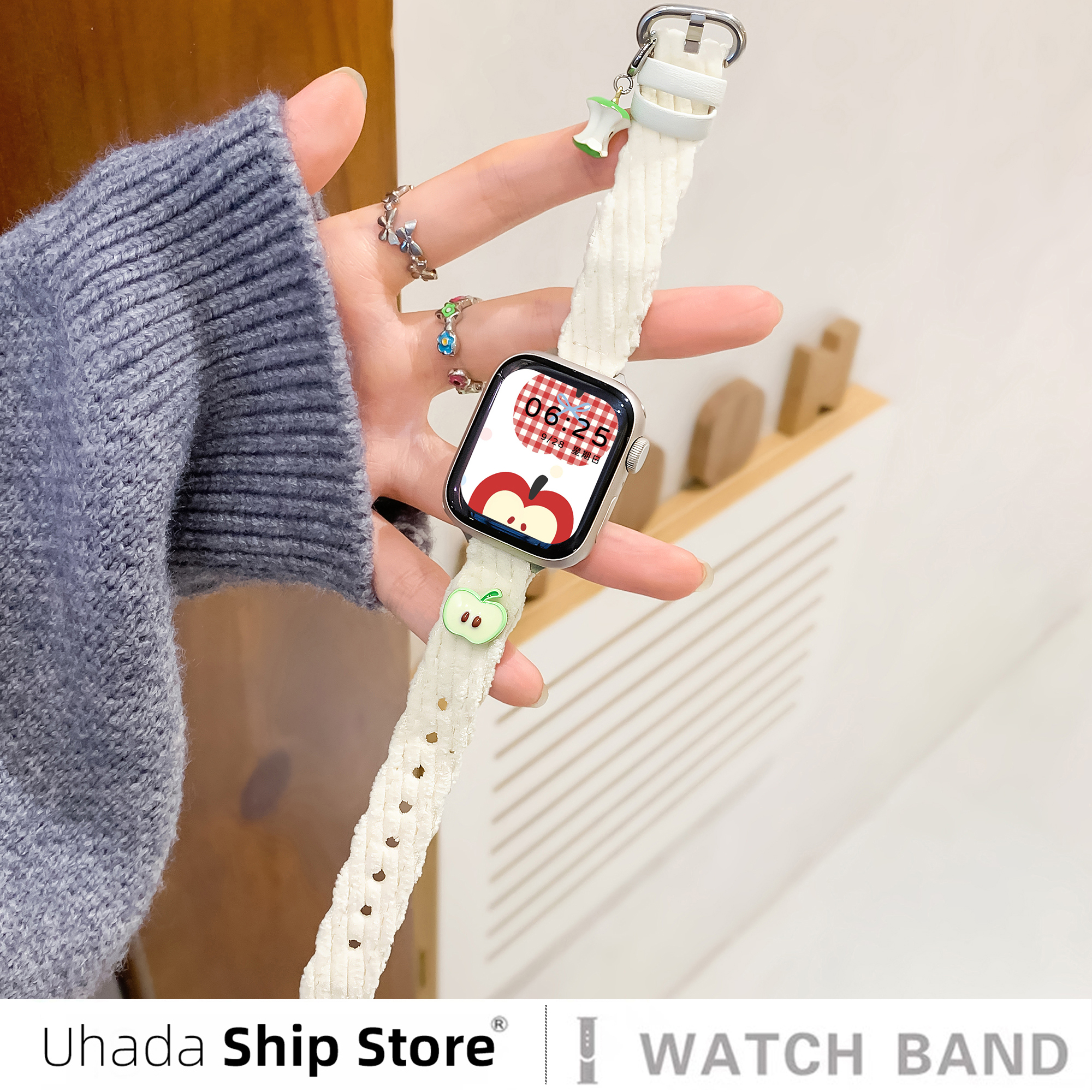 可爱青苹果秋冬毛绒苹果手表表带