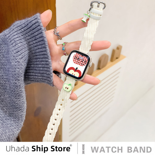 可爱青苹果秋冬毛绒苹果手表表带