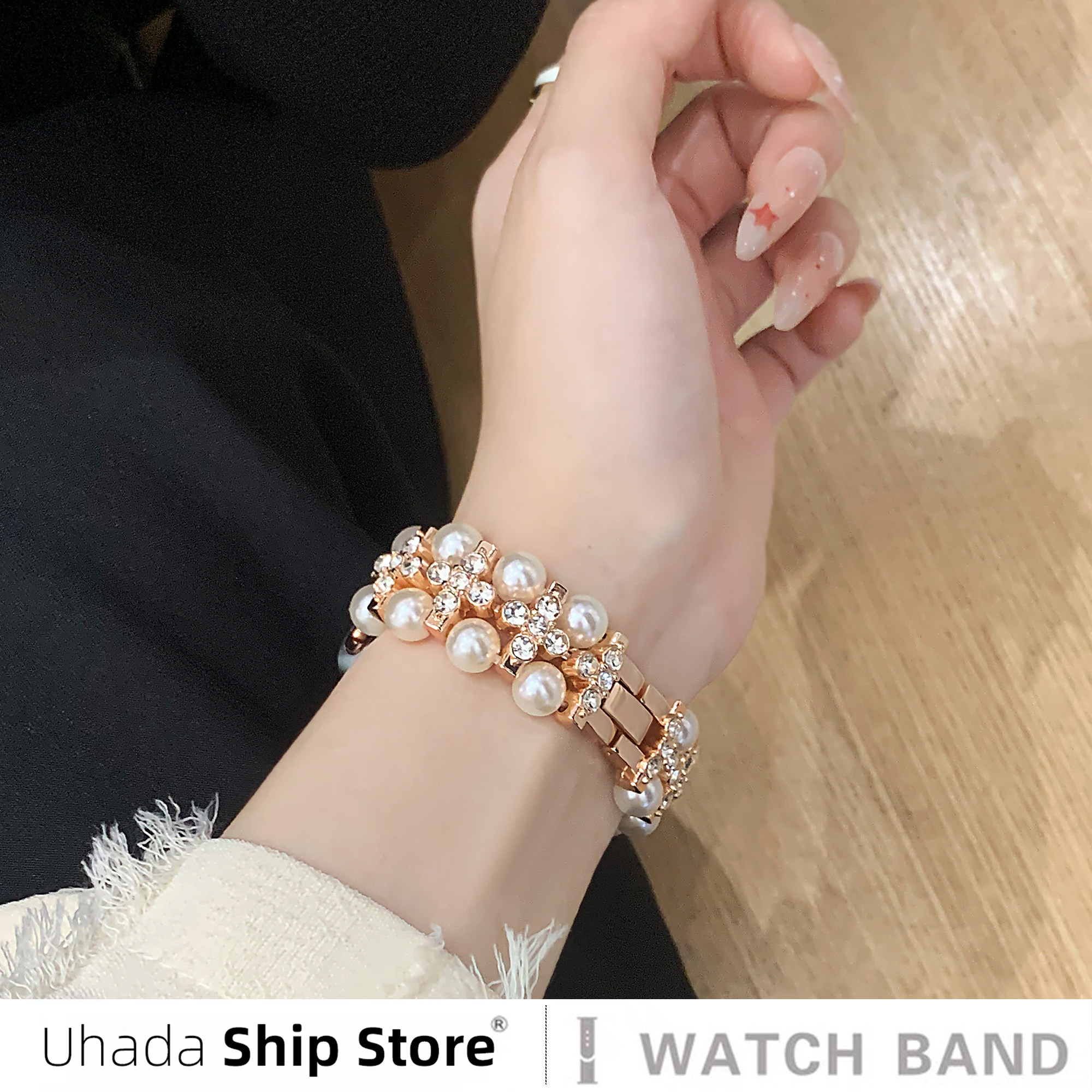 小香风贝珠uhada适用华为手环10表带高级双排月光珠金属表链华为手环8/9表带时尚女荣耀9pro表带夏天fit3表带,智能设备,智能手表手环表带/腕带,淘宝优惠券,粉丝福利购,淘宝优惠卷