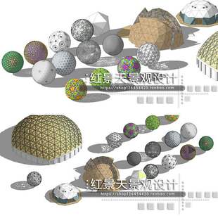 球体造型建筑设计su模型球形主题镂空雕塑小品sketchup草图大师