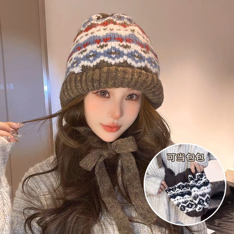 毛线帽针织帽女手工编织休闲秋冬