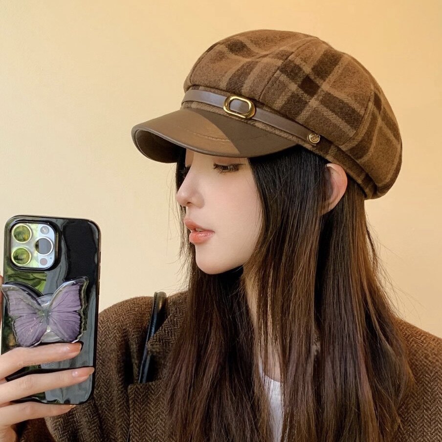 pu皮质八角帽子女秋冬季复古英伦格子毛呢鸭舌贝雷帽百搭报童帽潮,服饰配件/皮带/帽子/围巾,帽子,淘宝优惠券,粉丝福利购,淘宝优惠卷