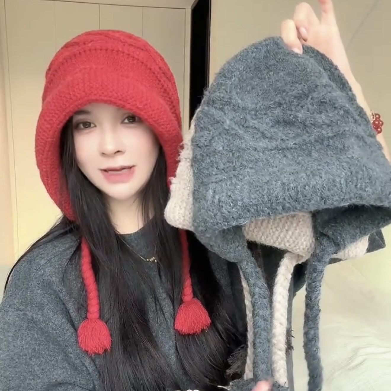 韩版百搭手工钩花流苏针织帽秋冬